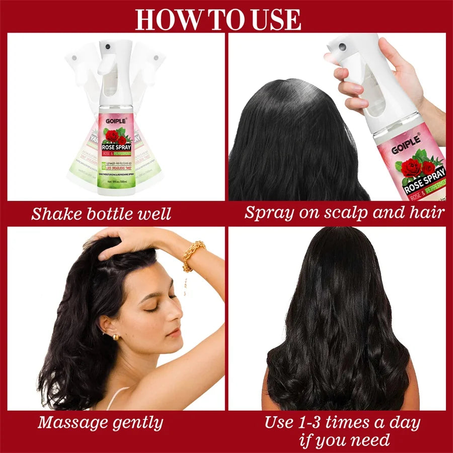 Rose Water Spray Moisturizing Nourish Hair Soothing Scalp Anti-frizz Conditioner Add Hair Shine and Smoothness Hair Care Product
