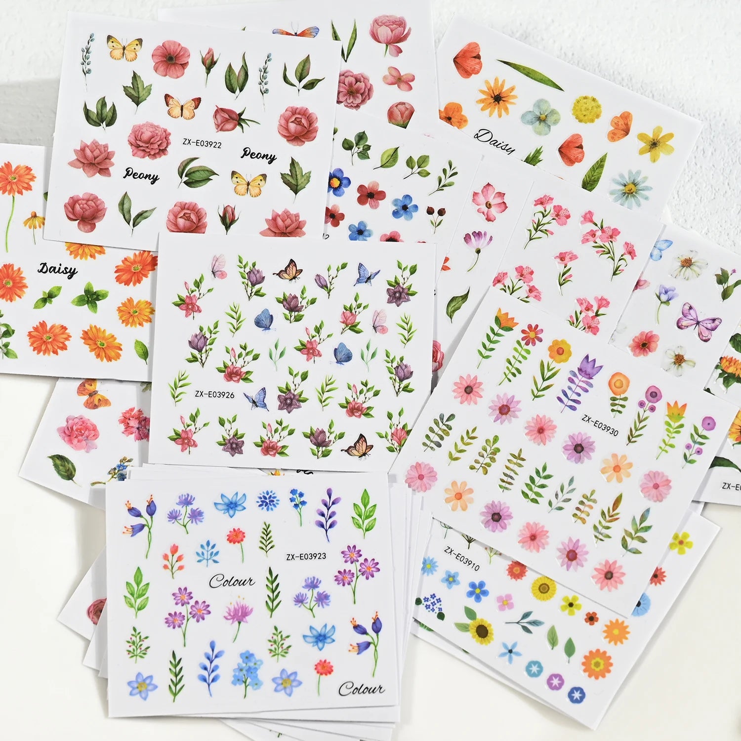 30PCS Spring Butterfly Floral Nail Art Stickers 3D Cute Sunflower Rose Cherry Blossom Adhesive Nail Decals Summer  Nail Sliders