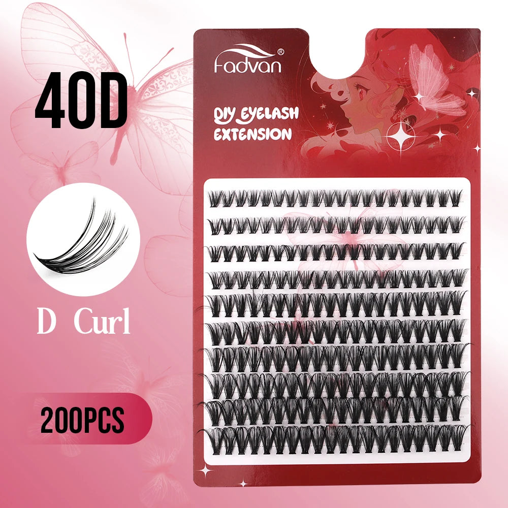 Fadvan 60P/80P DIY Eyelash Extension Kit Individual Lashes Cluster D Curl Mix Lash Clusters with Bond and Seal Lash Extensions