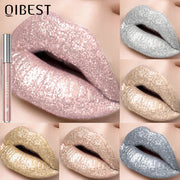 QIBEST Metallic Glitter Liquid Lipstick Makeup Waterproof Lip Gloss Long-lasting Shimmer Metal Diamond Lip Glaze Tint Charming