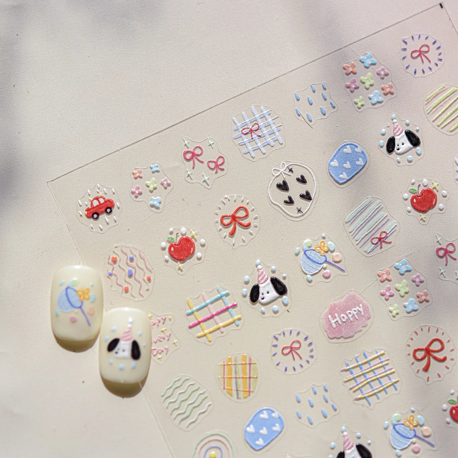 1pcs Japanese Cute Graffiti Lines Nail Art Stickers 5D Embossed Butterfly Rabbit Nail Art Accessory Stickers Self Adhesive Decal
