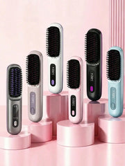 Women's Wireless Portable Hair Straightener, USB Rechargeable Negative Ion Hot Air Straightening Brush, Effectively Smooths Frizz, Makes Hair Shiny And Soft, Anti-Scald Design, 3 Temperature Settings, 30 Seconds Fast Heating,