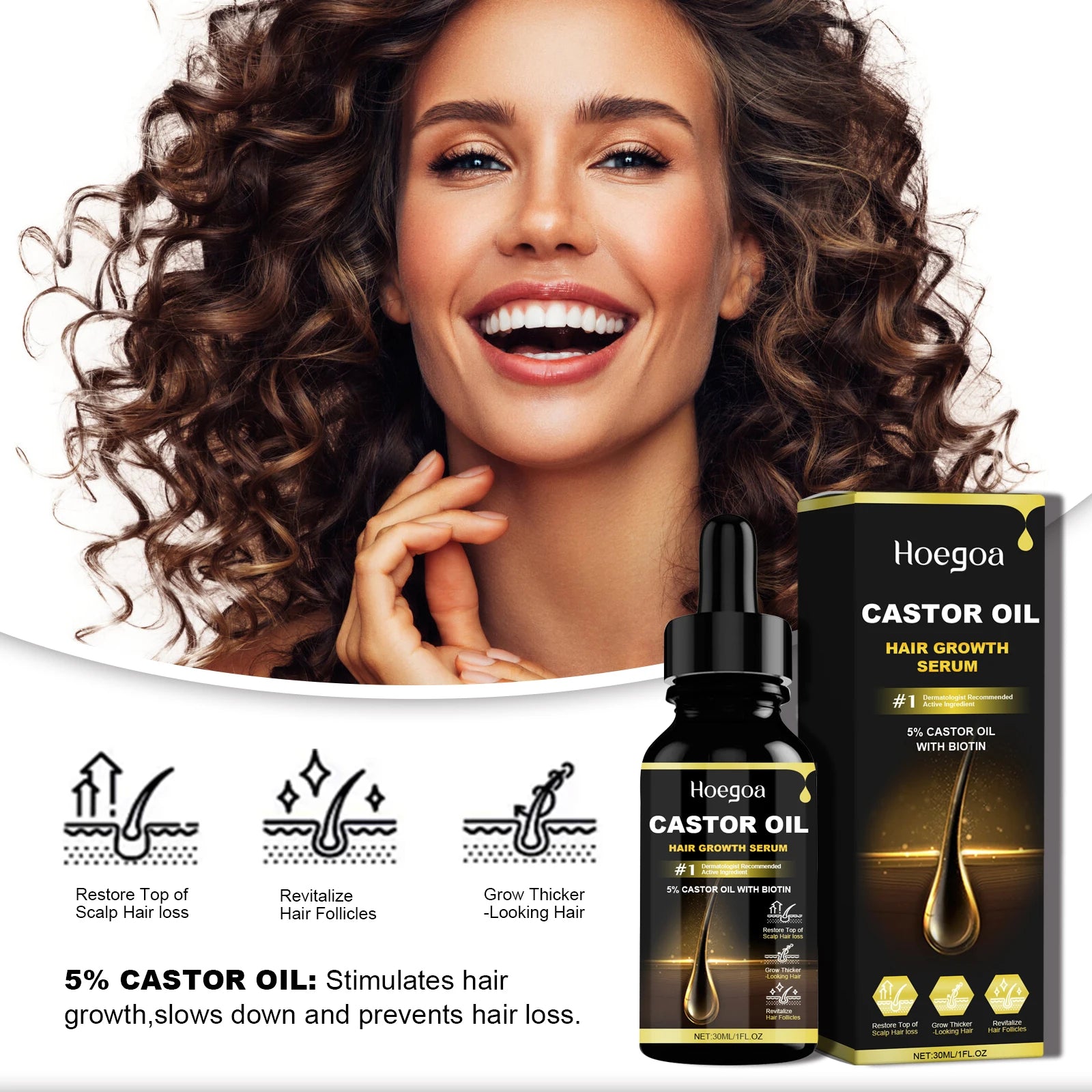 30ml Castor Oil Hair Thickening Essential Oil Nourish Scalp Massage Refreshing Hair Growth Repair Smoothing Hair Care Oil