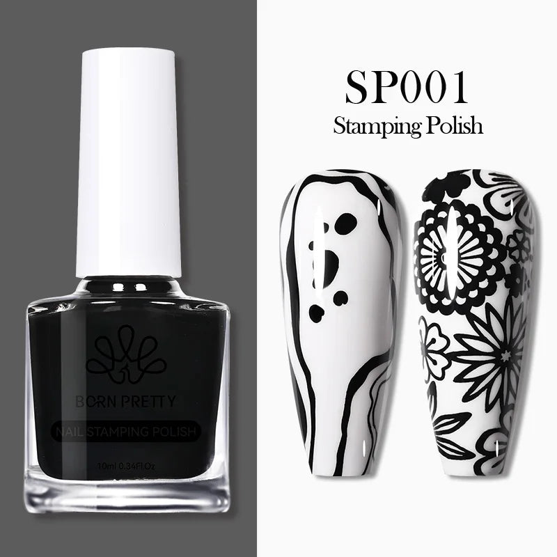 BORN PRETTY 10ml 25 Colors Nail Stamping Polish Nail Art Varnish with Peel Off Nail Latex Black White Colorful Stamp Polish