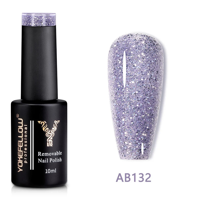 2024 New YOKEFELLOW 10ML Reflective Glitter Gel Nail Polish Soak Off UV Gel Varnish Colorful Nail Gel Polish For Manicure