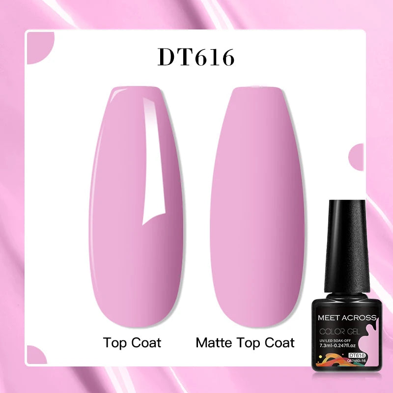 MEET ACROSS 7ml Pink Glitter Rubber Base Nail Gel Polish Sparkling Gold Foil DIY Nail Art Painting Gel Long Lasting Varnish