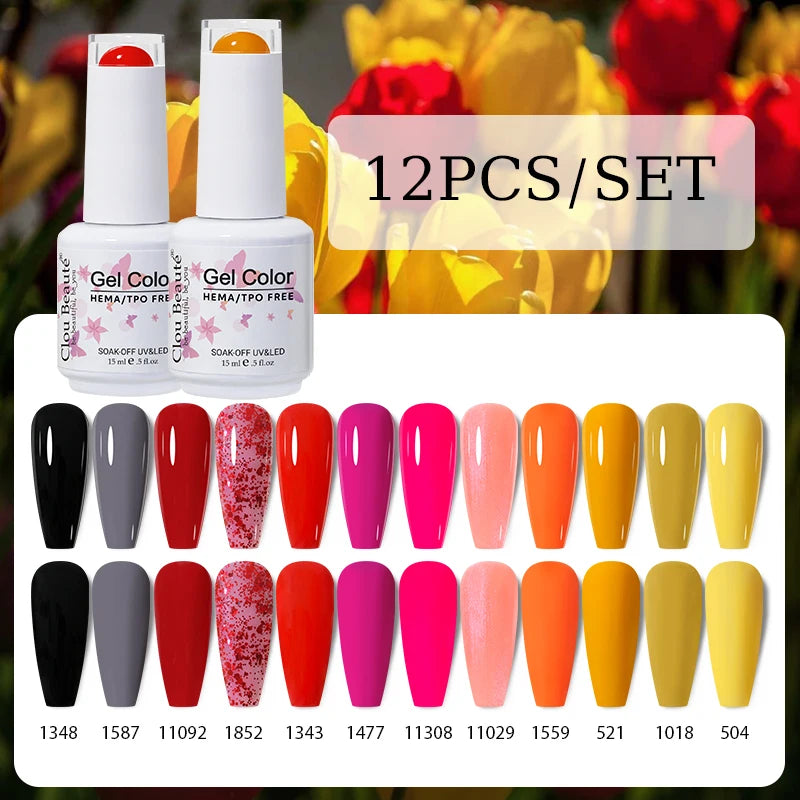 Clou Beaute 12pcs Gel Nail Polish Manicure Set Color 15ml White Glass Bottle Nail Art Kit Vernis Semi Permanent Nail Art Varnish