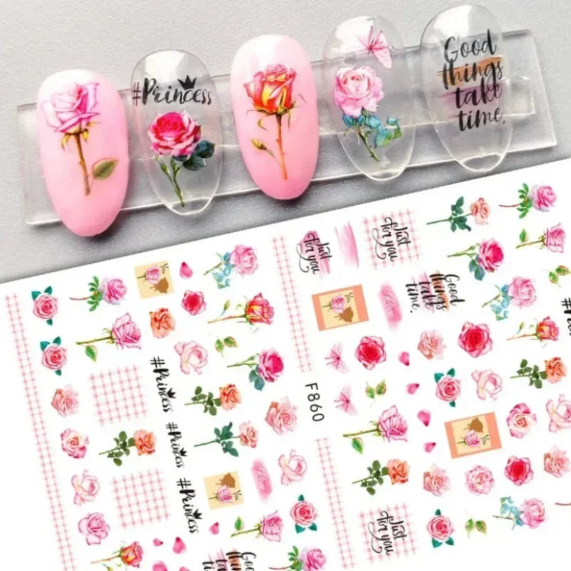 Cherry Blossom 3D Nail Stickers White Flower Petals Nail Art Decals Elegant Wedding Design Spring Sakura Manicure Slider Decor