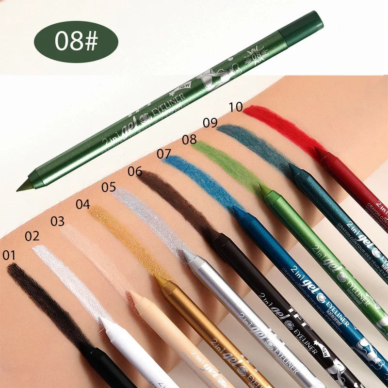 Waterproof Eyeliner Gel Pencil Pigment Brown Black White Glitter Eyeiner Pen for Women Fashion Easy Color Eyes Makeup Cosmetics