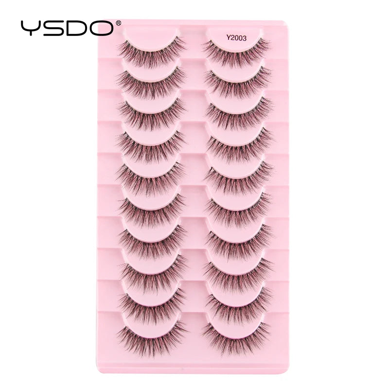 YSDO False Lashes 5/10 Pairs Half Lashes Natural Long Cat Eye Lashes 3D Mink Eyelashes Full Strip Lashes Extension Makeup Tools