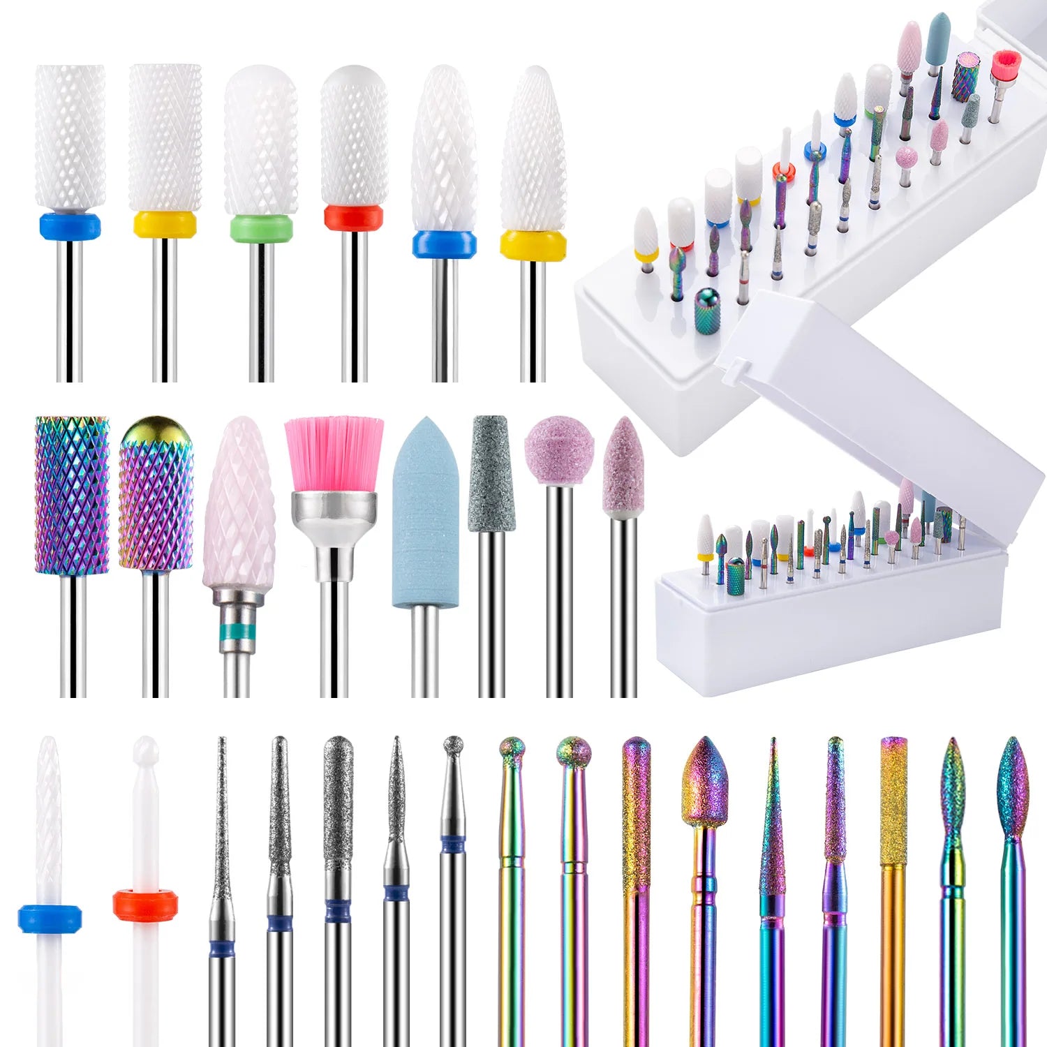 30pcs Nail Drill Bits Ceramic Diamond Cuticle Efile Tungsten Carbide Milling Cutter for Manicure Remover Acrylic Gel Nail Tools