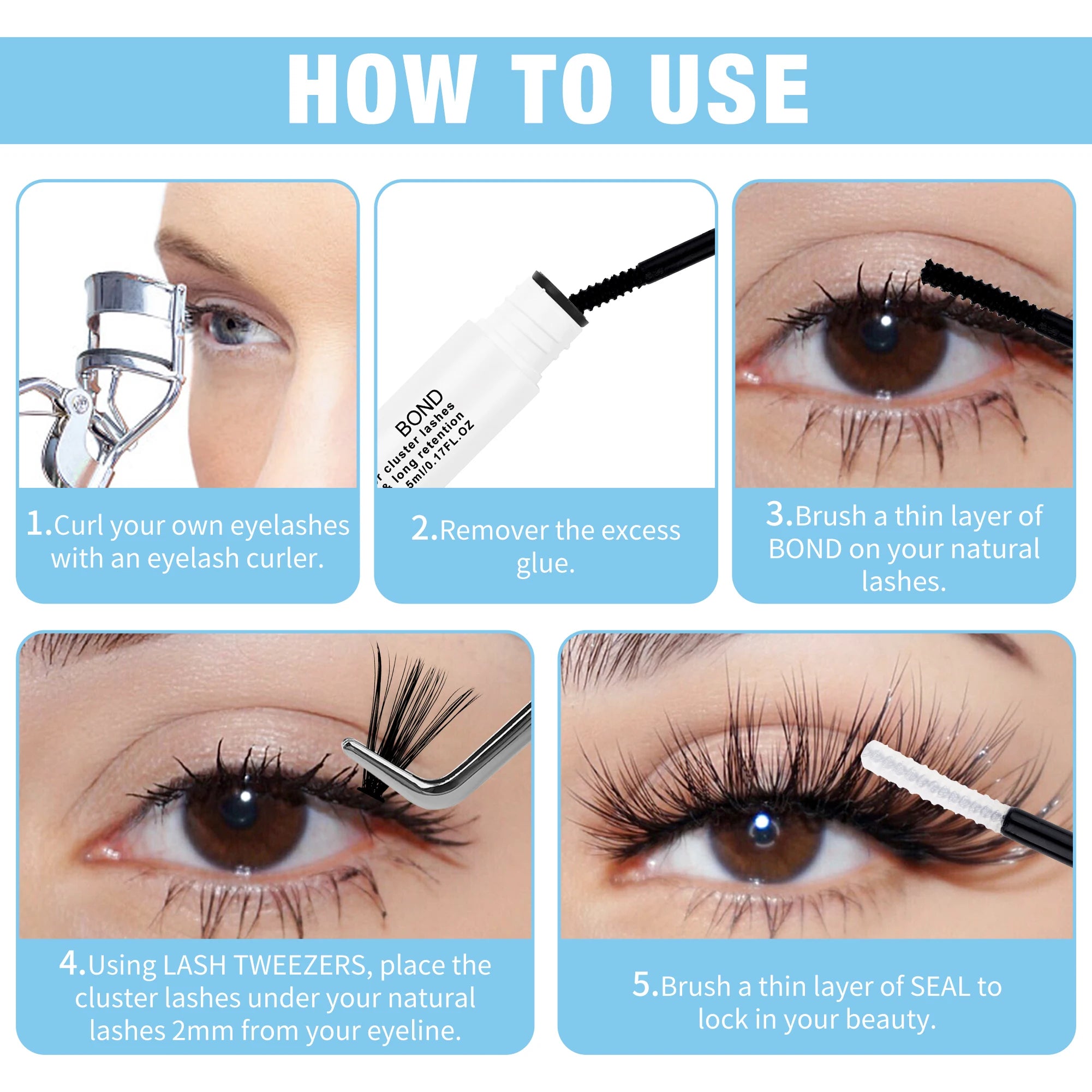 Gemerry 40P/50P DIY Lashes Extension Kit With 280 PCS False Lash Clusters Lash Bond And Seal Lash Glue Remover And Lash Tweezers