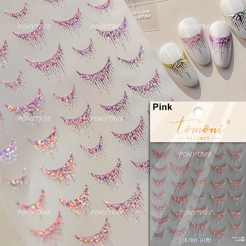 Geometric Lines Star Love Heart Chain Silver Gold Lava Letter Flower Growth Ring Number 5D DIY Nail Art Stickers Manicure Decals