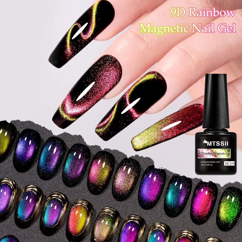 9D Rainbow Cat Magnetic Gel Nail Polish Chameleon Galaxy Effect Magnetic Semi Permanent Soak Off UV Gel Varnish Nail Supplies