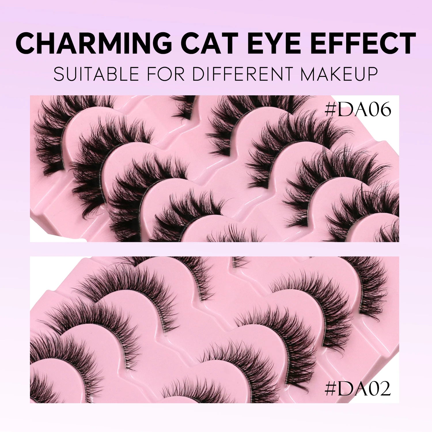 LASVIREY Fluffy Cat Eye Lashes Natural Mink Lashes Clear Band Natural Fluffy D Curl  Lashes Extension Full Strip False Eyelashes