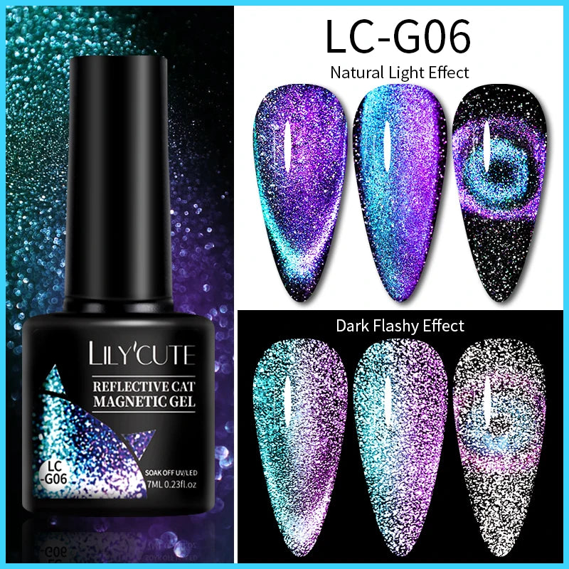 LILYCUTE 7ml 9D Black Crystal Cat Magnetic Gel Nail Polish Laser Silver Glitter Semi Permanent Manicure For Nail Art Gel Varnish