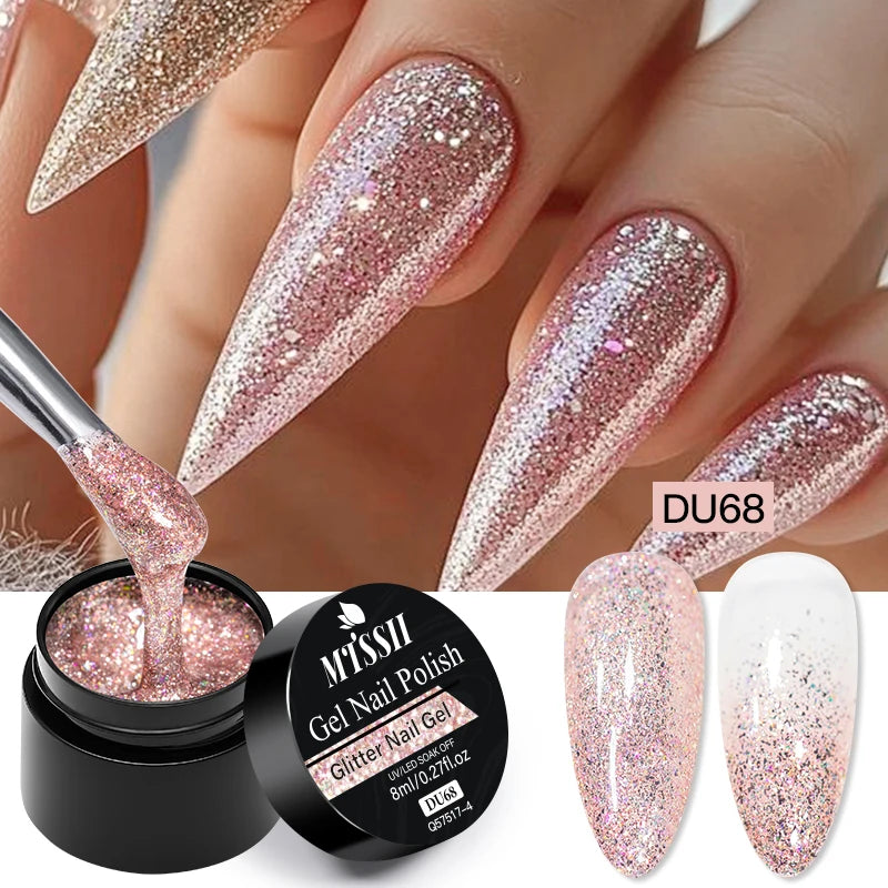 8ML Glitter Gel Nail Polish Shining Mineral Sequins Soak Off UV LED Nail Gel Semi Permanent Nail Art Supplies for Manicure
