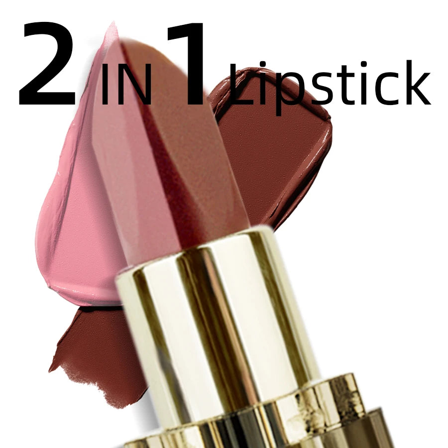 1pc Two-tone Matte Lipstick Pink Waterproof Lip Makeup Easy to Use Lipstick Refill Lip Tint, Long Lasting Lip Senior Cosmetic Gi