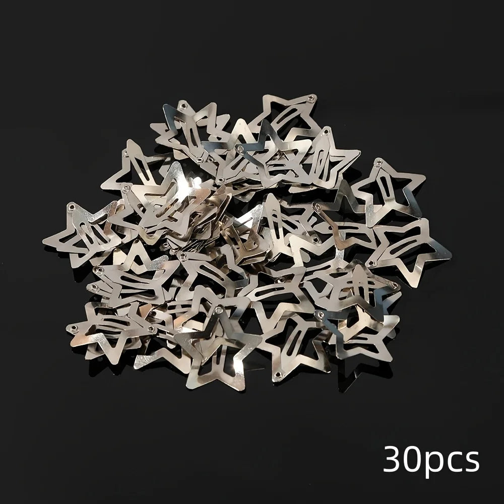 5/15/30/60/100/200pcs Y2K Silver Star Hair Clips for Girls Metal Snap Clip Hairpins Barrettes Hair Grip Jewel Hair Accessories