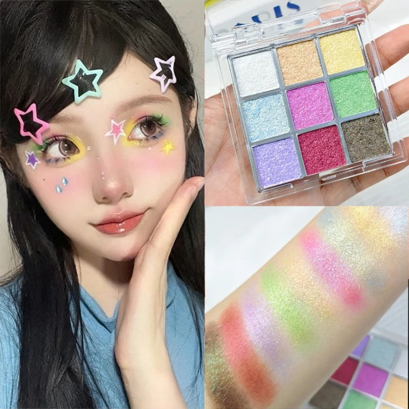 9-Color Chameleon Eyeshadow Makeup Palette Multi-Chrome Fluorescent Metallic Shiny Eye Shadow Easy-To-Apply Highgloss Powder