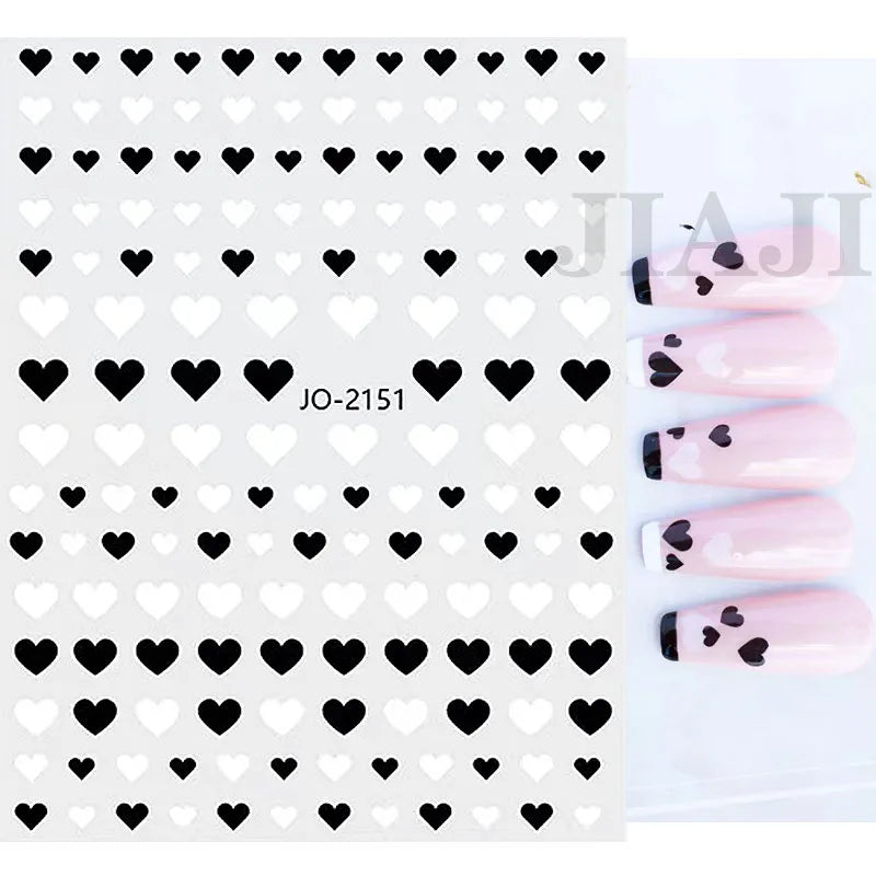 1PCS Black White Love Nail Stickers Letter Nail Design Flower Print Supplies Nail Art Decals Suitable For Women's Manicure