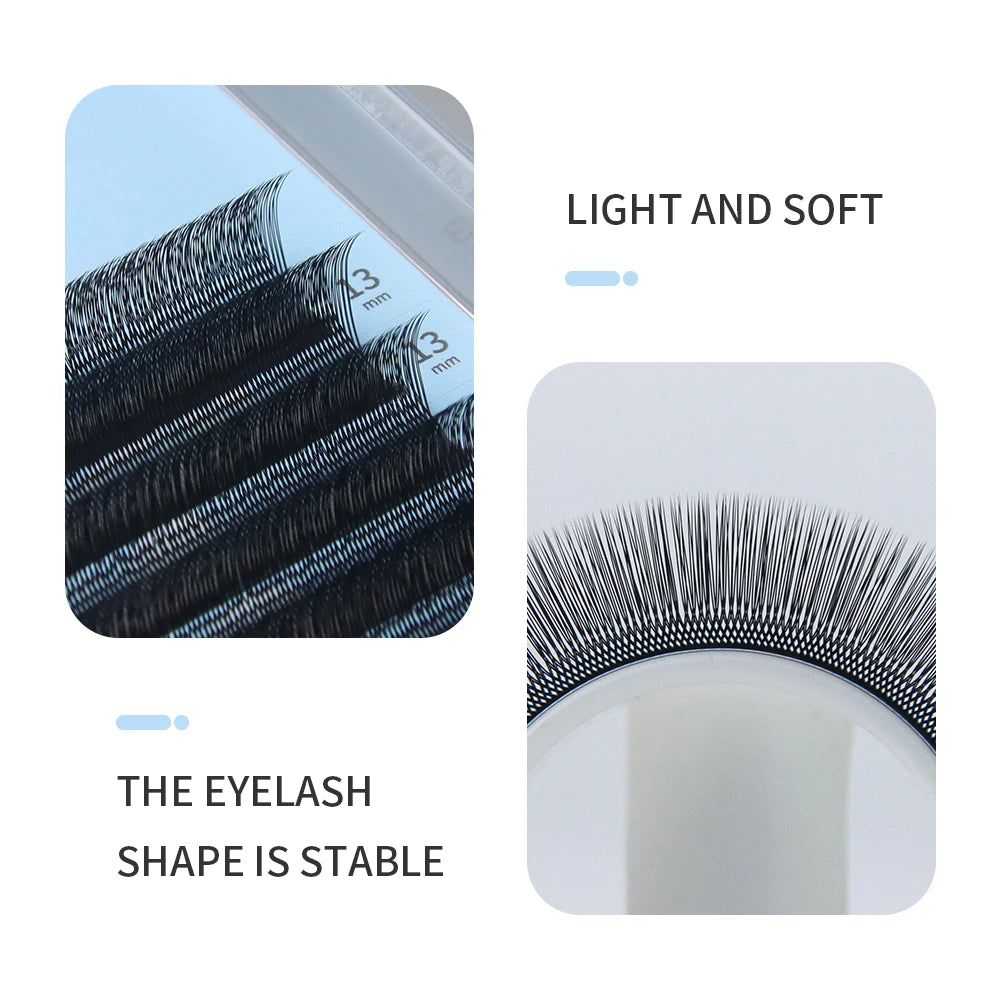 GLAMLASH U Shape YY False Eyelashes 8-15mm Mix C D Curl Double Tips Lashes Extension Hand-wowen Individual Eyelash
