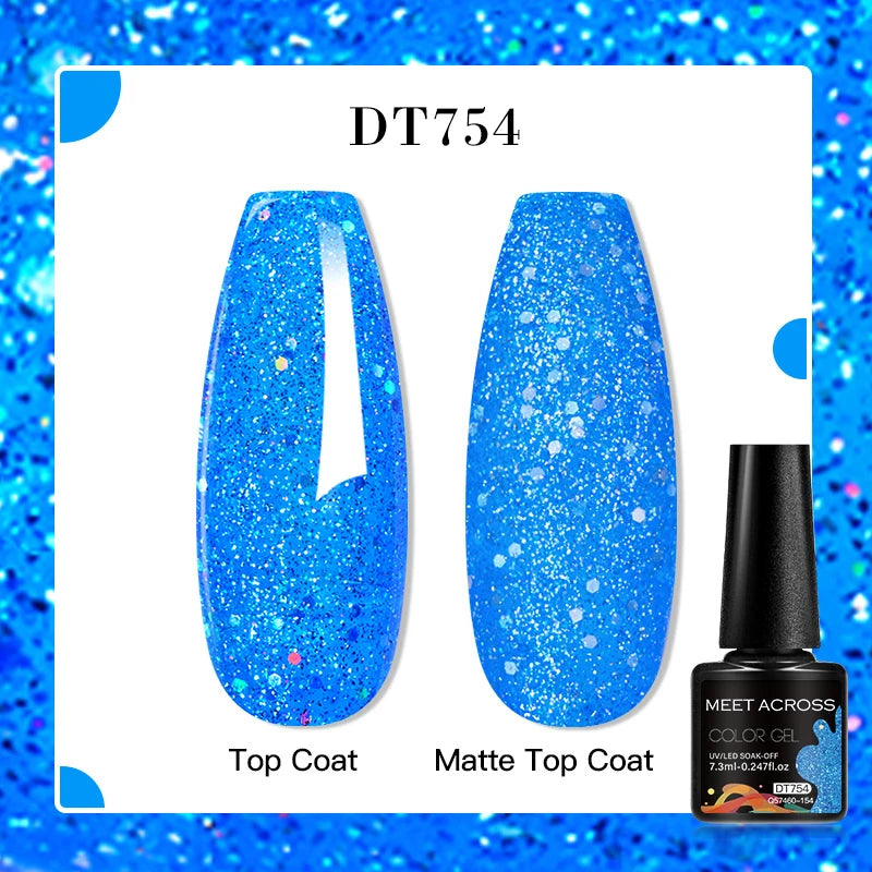 MEET ACROSS 7ml Red Blue Green Metallic Gel Nail Polish Super Bright Mirror Effect Semi Permanent LED UV Gel Nail Art Varnish