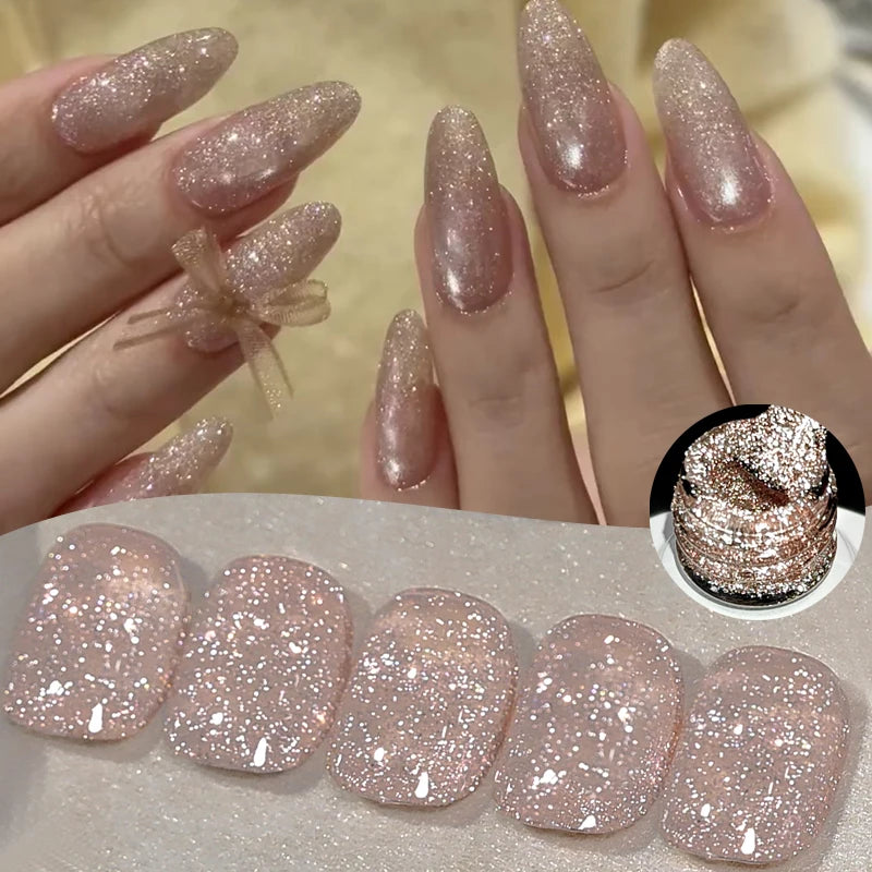BORN PRETTY 10ml Reflective Glitter Gel Nail Polish for Wedding Nails Champagne Gold Shiny Diamond Nail Art Gel Salon Home DIY