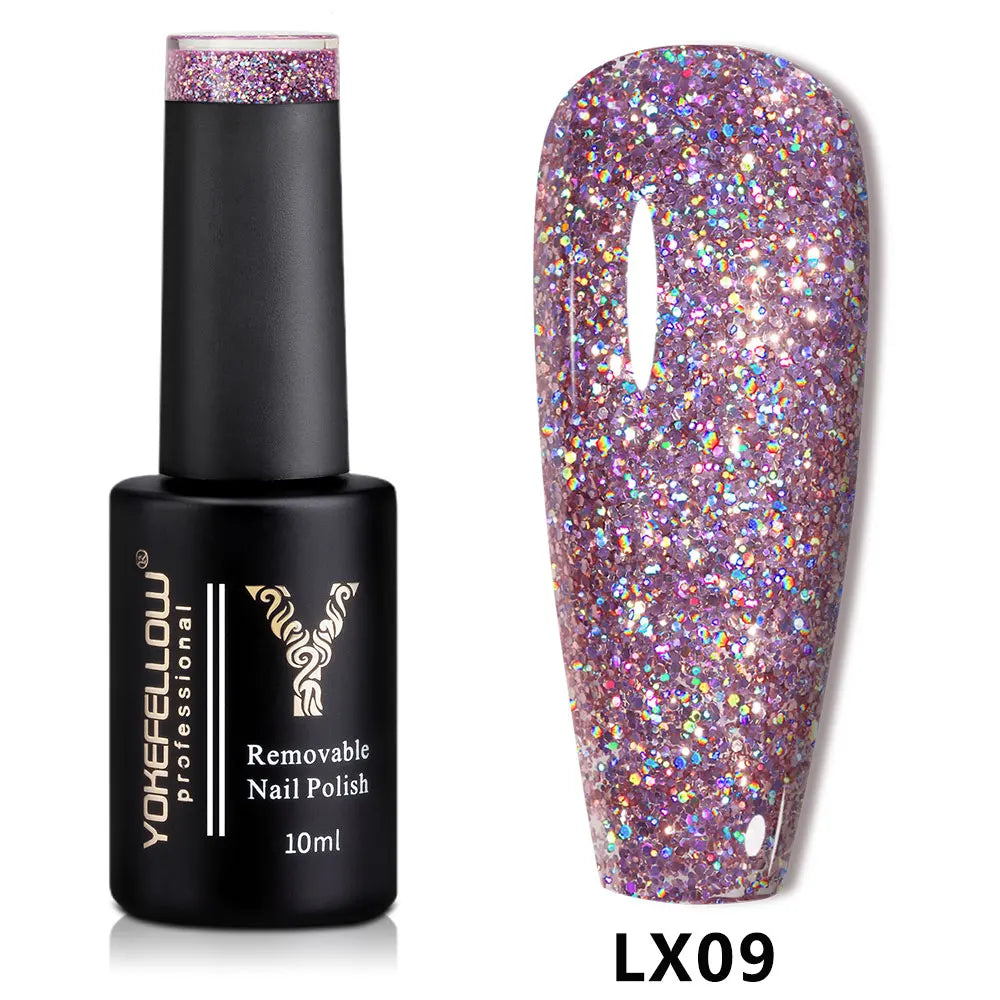 2024 New YOKEFELLOW 10ML Reflective Glitter Gel Nail Polish Soak Off UV Gel Varnish Colorful Nail Gel Polish For Manicure