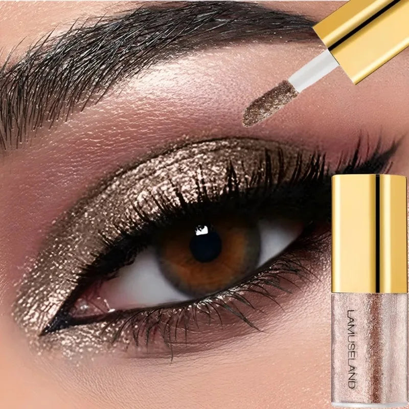 Pearly Liquid Eyeshadow Natural Smokey Silver Shimmer Glitter Diamond Eye Shadow for Eyelid Waterproof Beauty Highlighter Makeup