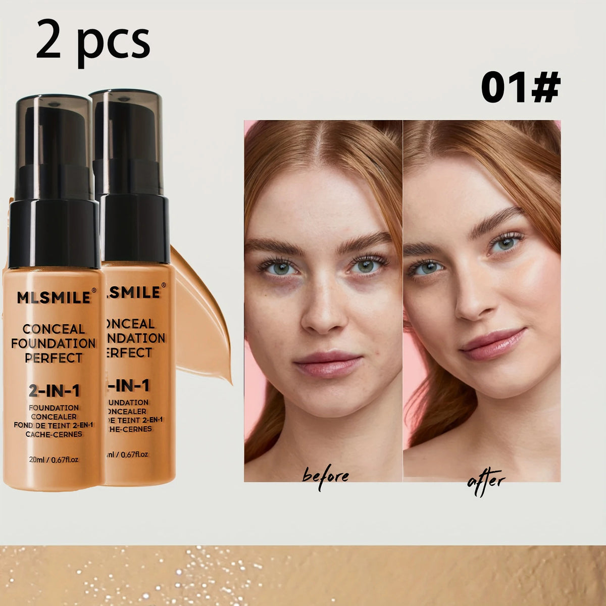 2-In-1 Oil Control Liquid Foundation And Conceal, Full Coverage Long Lasting Waterproof Foundation Makeup