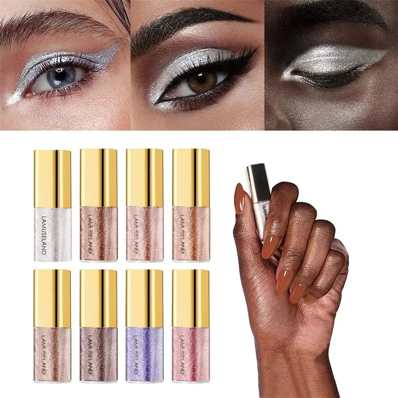 Pearly Liquid Eyeshadow Natural Smokey Silver Shimmer Glitter Diamond Eye Shadow for Eyelid Waterproof Beauty Highlighter Makeup