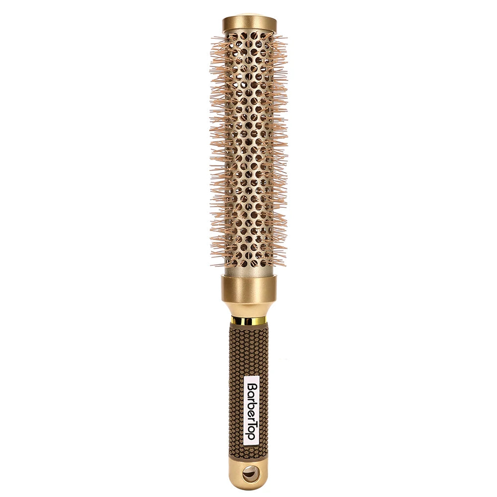 4 Sizes Of Curly Hair Comb Round Hair Comb Wild Boar Mane Hot Air Curly Hair Comb Gold Aluminum Tube Hairdressing Styling Comb