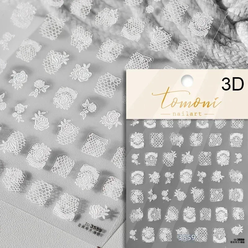 1pcs Elegant 5D Pearl Lace Wave Nail Art Stickers Exquisite White Lines Nail Decoration Decals DIY Self Adhesive Transfer Slider