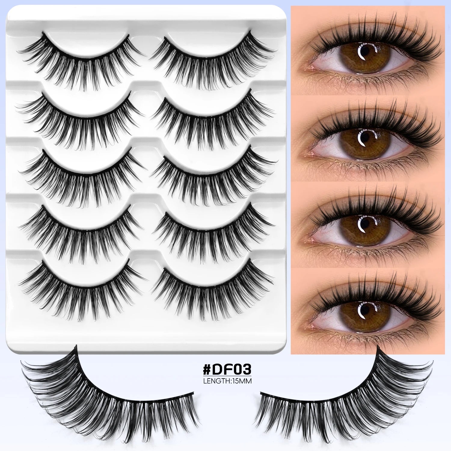 LASVIREY Fluffy Cat Eye Lashes Natural Mink Lashes Clear Band Natural Fluffy D Curl  Lashes Extension Full Strip False Eyelashes