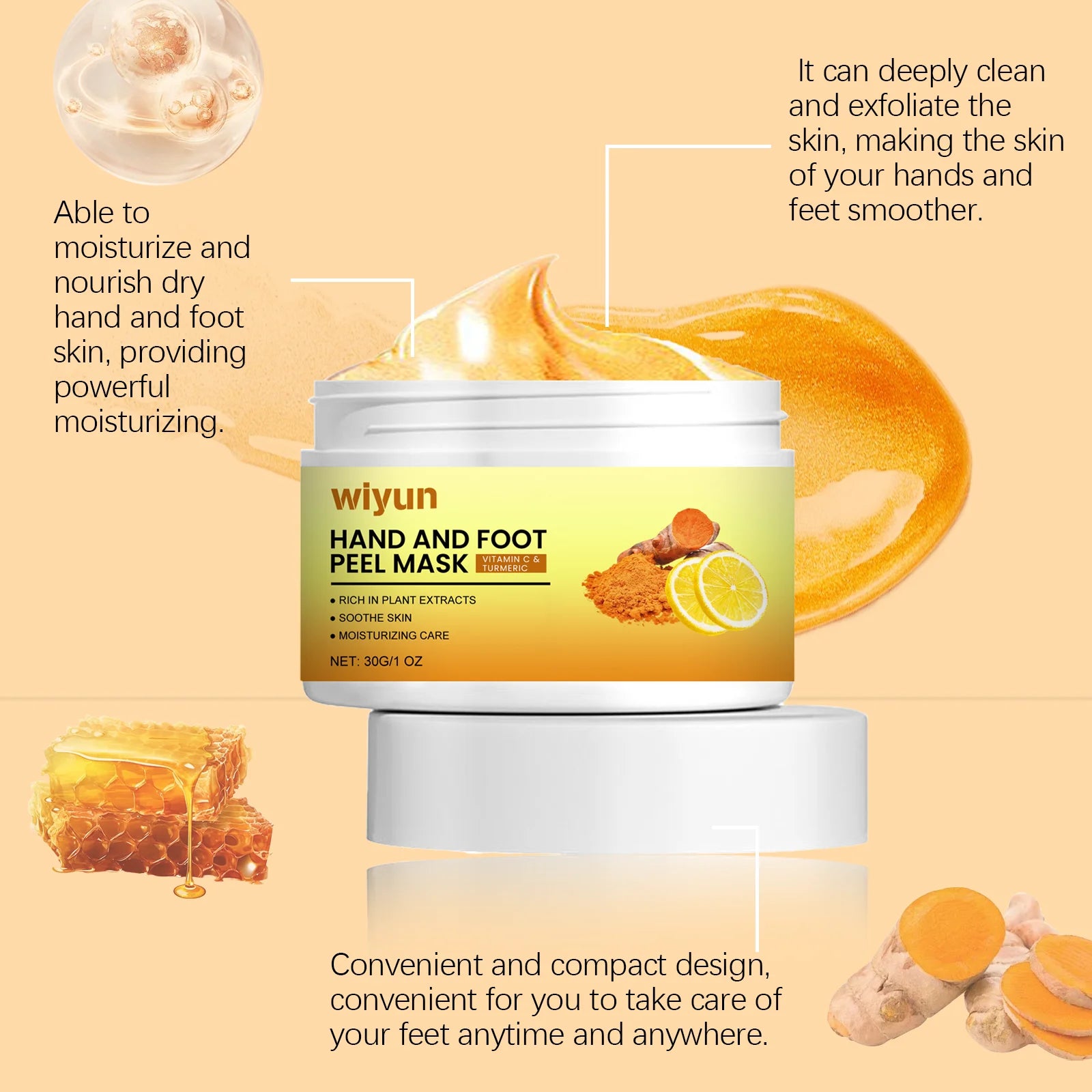 Vitamin C Turmeric Peel Mask for Hand and Foot Exfoliating Repair Dry Cracked Feet Heel Soothing Moisturizing Feet Mask Hand Spa
