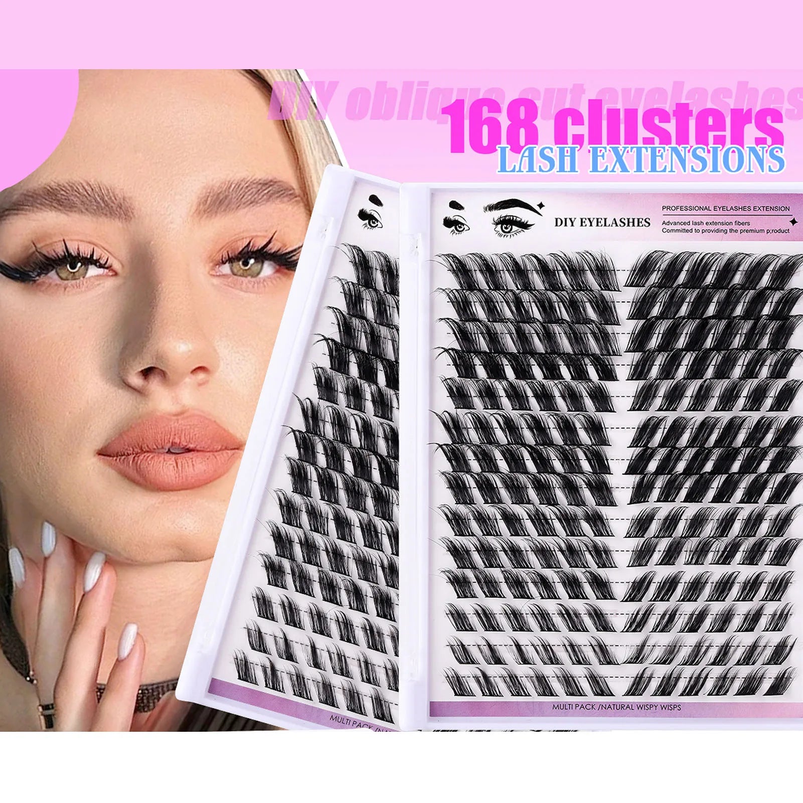 12-18mm DIY cluster Eyelash Extensions Kit Bond and Seal glue set 168row D Curl Individual Lashes for professionals makeup tools