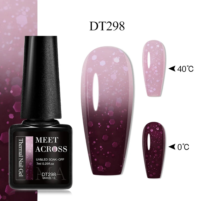 MEET ACROSS 7ml 36Colors Glitter Thermal Gel Nail Polish 3 Colors Changing Soak Off Gel Winter Semi Permanant Nail Art Varnish
