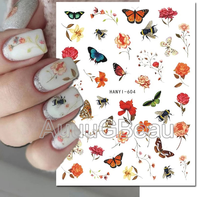 3d Nail Art Decals Geometric Lines Daisy Sunflowers Letters Adhesive Sliders Nail Stickers Decoration For Manicure