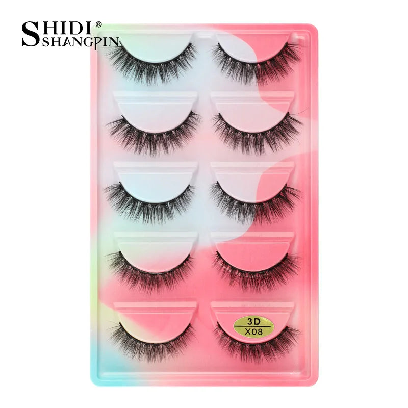 3D Faux Mink Lashes X05 Fluffy Wispy False Eyelashes 5Pairs Reusable Soft Volume Eyelashes Natural Look for Daily & Party Makeup