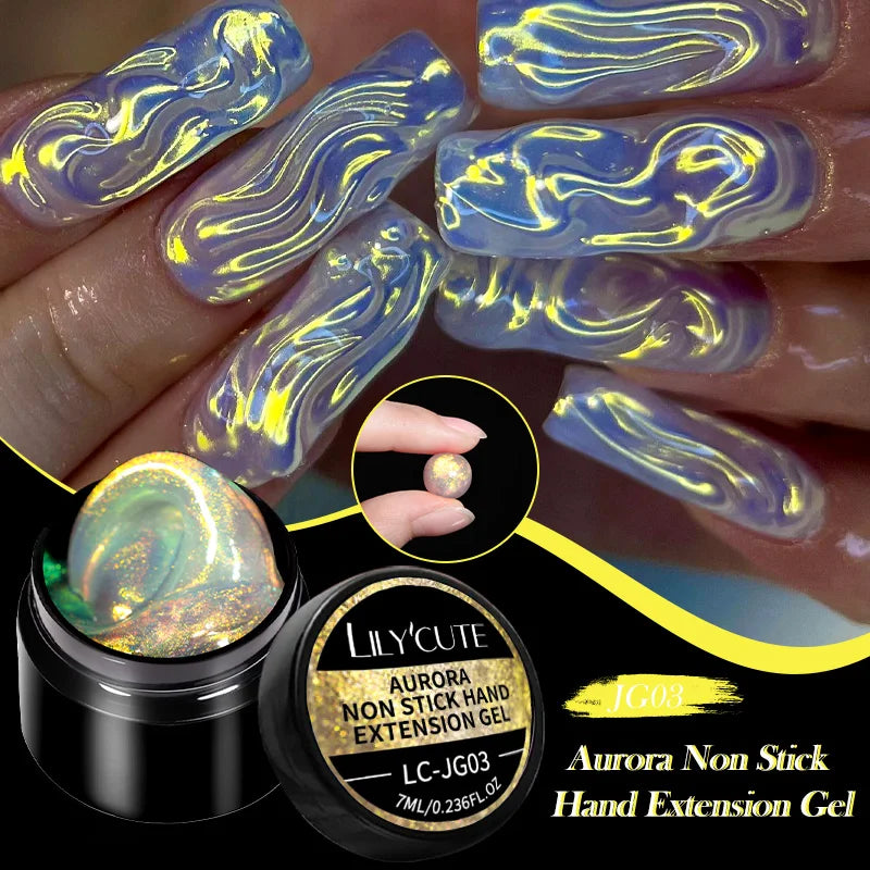 LILYCUTE 7ml Auroras Non Stick Hand Solid Extension Gel Nail Polish 3D Carving Flower Soak Off Nail Art Acrylic Hard Gel Varnish