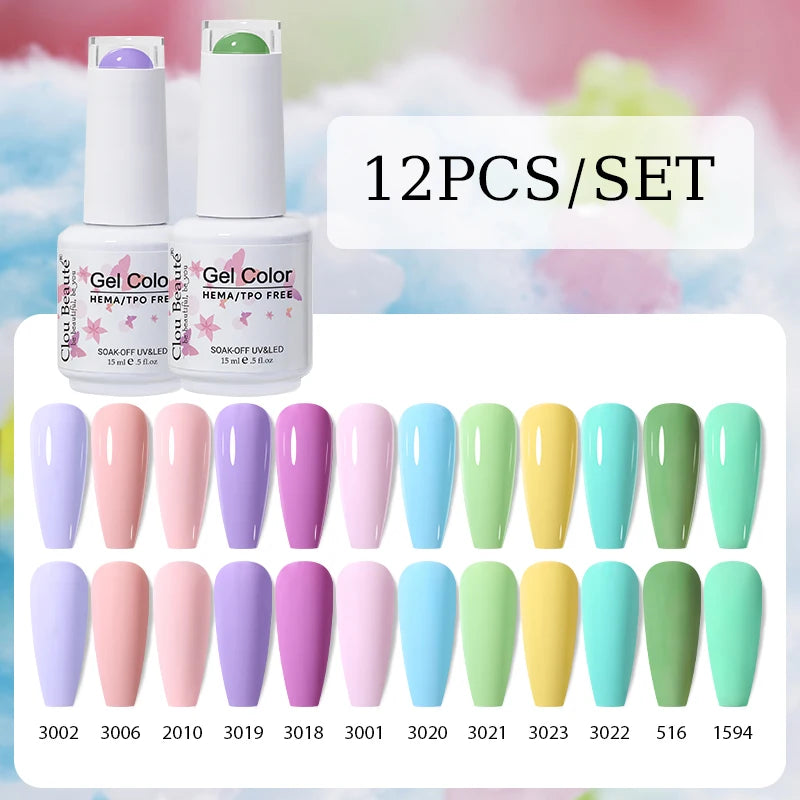 Clou Beaute 12pcs Gel Nail Polish Manicure Set Color 15ml White Glass Bottle Nail Art Kit Vernis Semi Permanent Nail Art Varnish