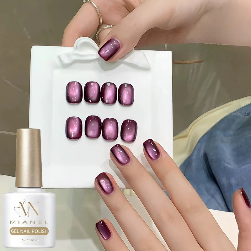 MIANEL 10ML Water-gloss Purple Cat Magnetic Gel Nail Polish 2026 New Clear Purple Glass Beads Cat Eye Nail Polish 1-6pcs