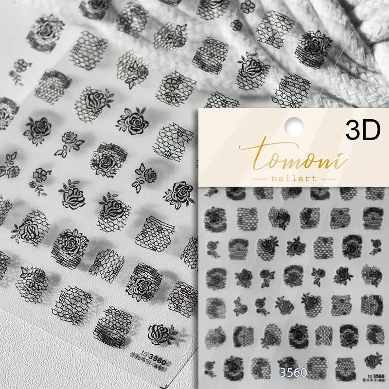1pcs Elegant 5D Pearl Lace Wave Nail Art Stickers Exquisite White Lines Nail Decoration Decals DIY Self Adhesive Transfer Slider