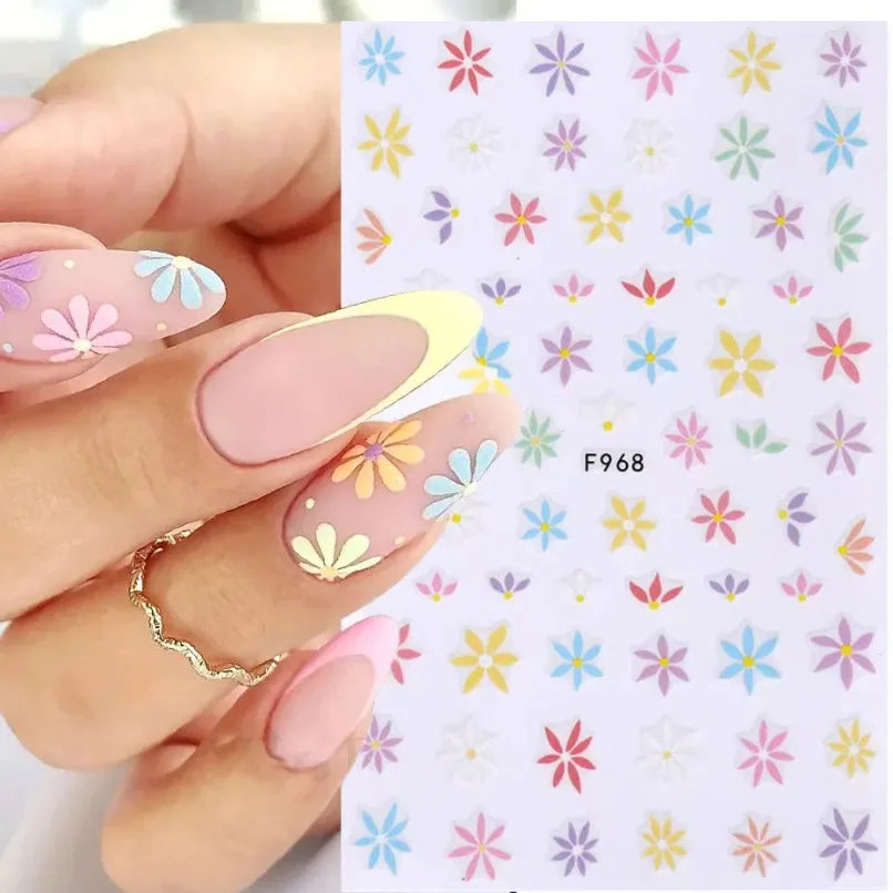 3D Flower Petal Nail Stickers Purple Pink Tulip Leaf Clover Summer Avocado Fruit Geometric Line Floral Manicure Decoration