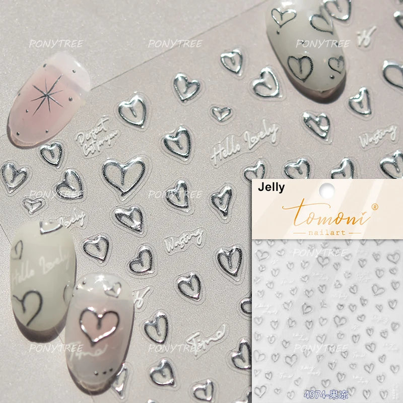 Geometric Lines Star Love Heart Chain Silver Gold Lava Letter Flower Growth Ring Number 5D DIY Nail Art Stickers Manicure Decals