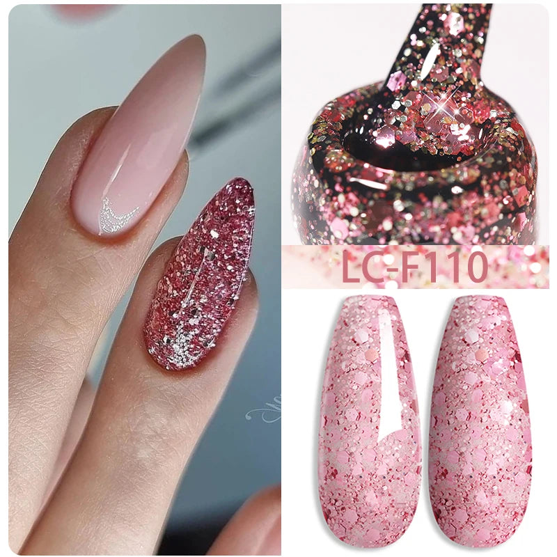 LILYCUTE 7ml Champagne Rose Gold Glitter Gel Nail Polish Colorful Sparking Long Lasting Manicure Soak Off Nails Art Gel Varnish