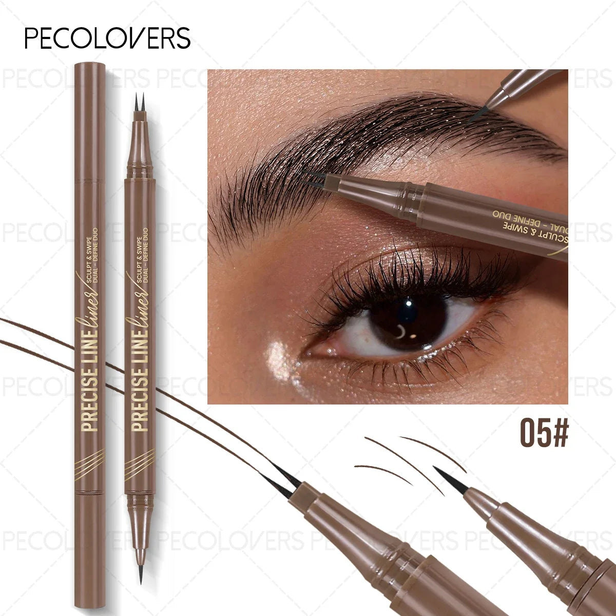 2 Forks Eyebrow Pencil Dual-Ended Artist Ultra-Fine Waterproof & Sweatproof, Natural 3D Wild Brow Look,