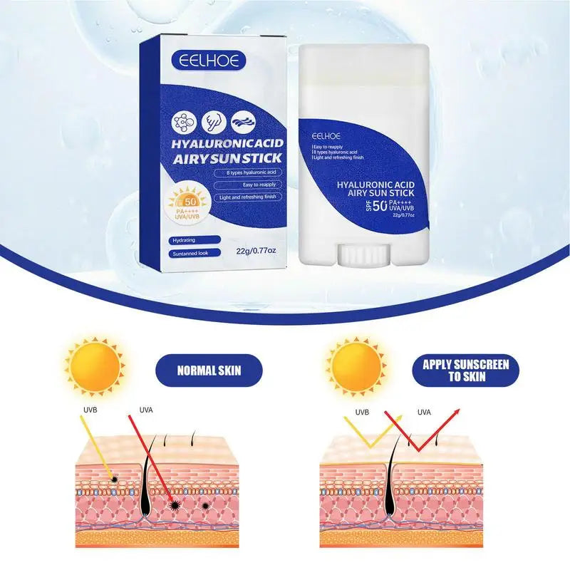 SPF50+ PA++++ Sunscreen Face Stick Hyaluronic Acid Facial Sunscreen UVA/UVB Protection Sun Stick Body Sunscreen Stick 22g