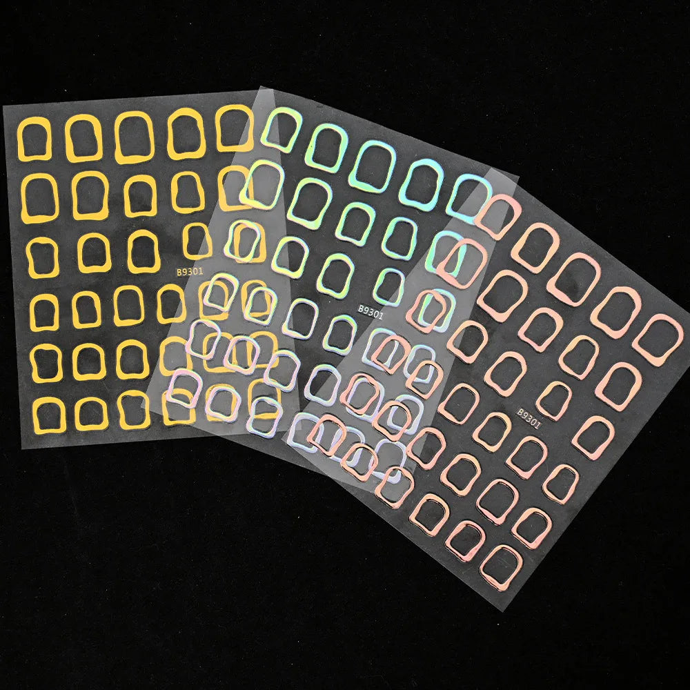 2pcs 3D Bronzing Gold Geometric Frames Nail Stickers Irregular Metallic Hollow Frame Nails Decals Square Geometric Nail Supplies